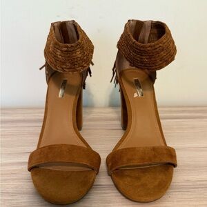 BCBG Brown fringe suede heels, women’s size 9.5